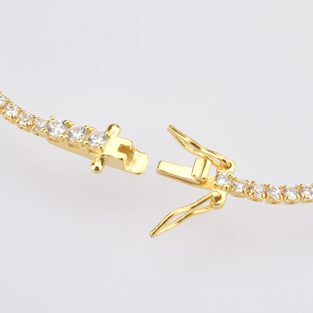 ANDYWEN 925 Sterling Silver Gold 2mm Round Cut Tennis Bracelet Zircon CZ Bangle Claps Women Chain Crystal Wedding Fine Jewelry 231229