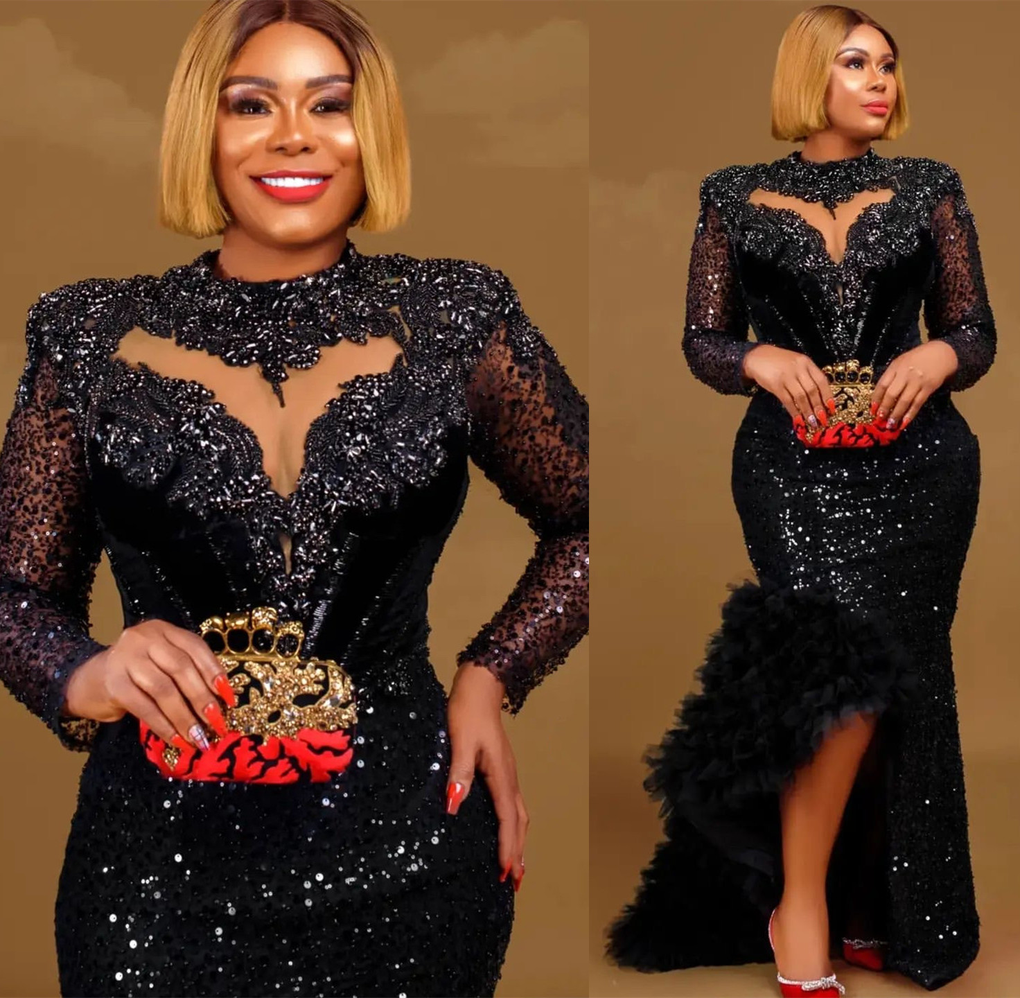 2024 Aso Ebi Black Mermaid Prom Dress Crystals Beaded Sequined Evening Formal Party Second Reception Birthday Engagement Gowns Dresses Robe De Soiree