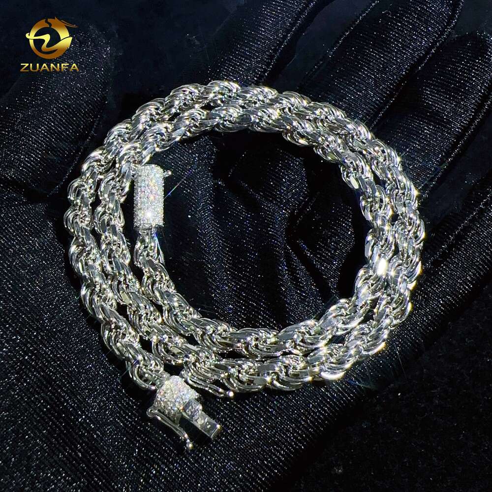Hip Hop 6mm 925 Sterling Silver Necklace with Moissanite Clasp Iced Out Rope Chains for Men Women