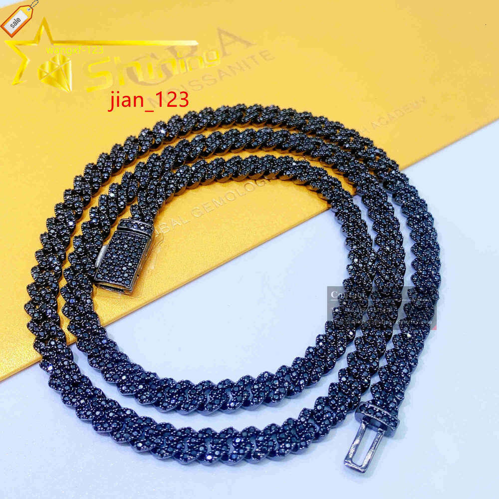 Cheap Price Solid Sier 6mm 8mm Hip Hop Iced Out Vvs Black Color Dia Moissanite Cuban k Chain