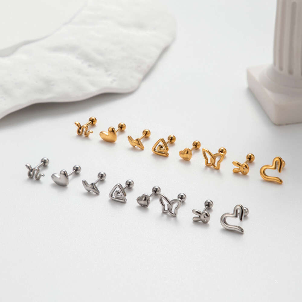 Helix Screw Ball Barbell Snake Butterfly Earring Studs Surgical Titanium Stainless Steel Earrings 0.8 Love Heart Smooth Cartilage Nail Piercing Body J