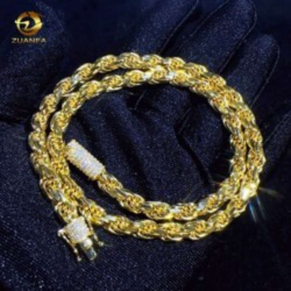 Hip Hop 6mm 925 Sterling Silver Necklace with Moissanite Clasp Iced Out Rope Chains for Men Women