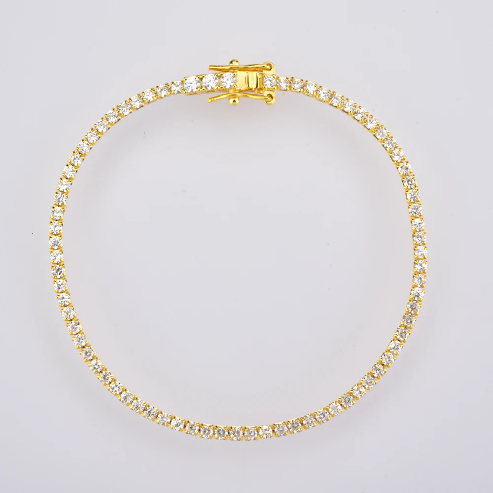 ANDYWEN 925 Sterling Silver Gold 2mm Round Cut Tennis Bracelet Zircon CZ Bangle Claps Women Chain Crystal Wedding Fine Jewelry 231229