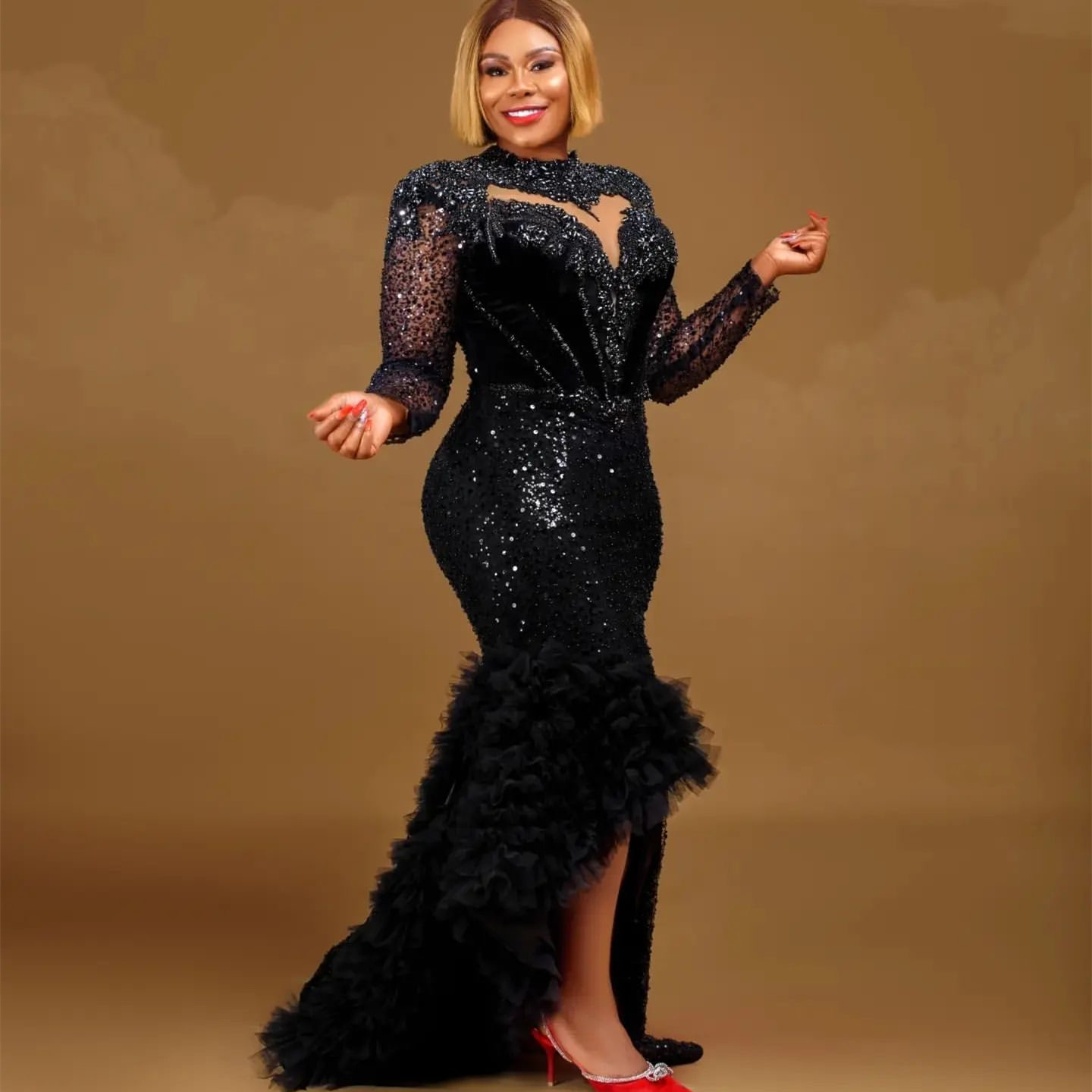2024 Aso Ebi Black Mermaid Prom Dress Crystals Beaded Sequined Evening Formal Party Second Reception Birthday Engagement Gowns Dresses Robe De Soiree