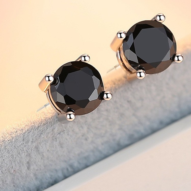 18K Real White Gold Plated 4 Claws Zirconia Stud Earrings for Men Women Lovers Crystal Couple Earrings Elegant Black White Men's Zircon Diamond E