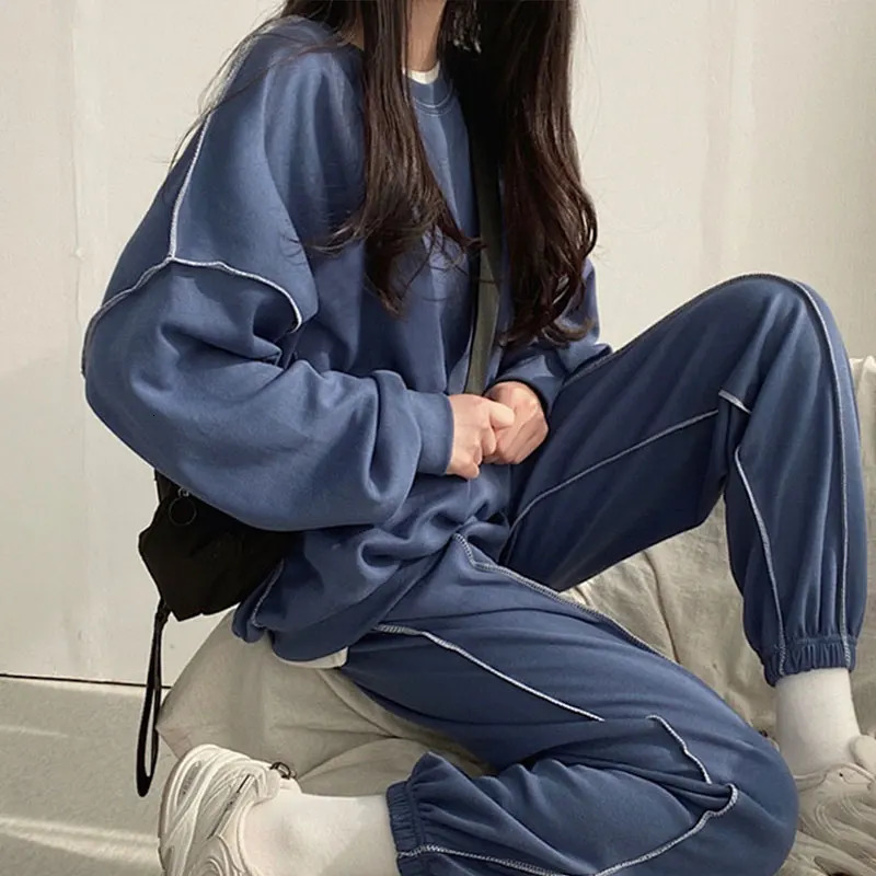 Jodimitty Autumn Women Cotton Sweatshirt Suit Oversized Sets Female Loose Long Pants Suits Conjuntos De 231229