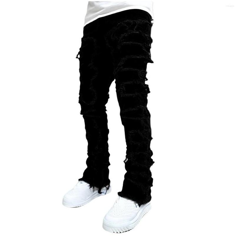 Mens Jeans Regar Fit Stacked Died Destroyed Straight Denim Pants Streetwear Clothes Casual Jean Drop Delivery Dhqfz