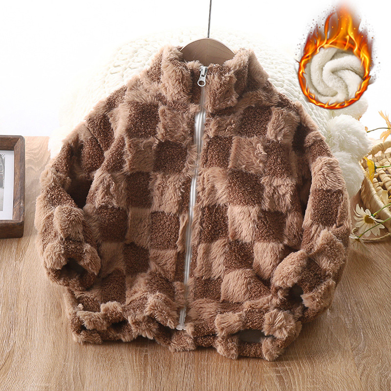 Kids Clothes Plush Jackets Winter Thickened Cardigan Coats Boys Girls Warm Outwears Toddler Youth Children Clothing Pink Blue Grey Coffee g9he#