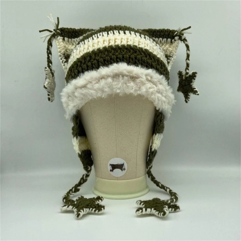 Pink Girl Y2K-theme Party Hat Knitted Hat Balaclava-hat Thicken Devil Hat Cat Ear Hat Harajuku Po Prop 231229