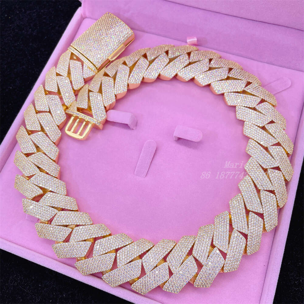 Luxury Necklace 30mm Width Silver Zirconia Iced Out Cuban Link Chain Diamond Big Jewelry