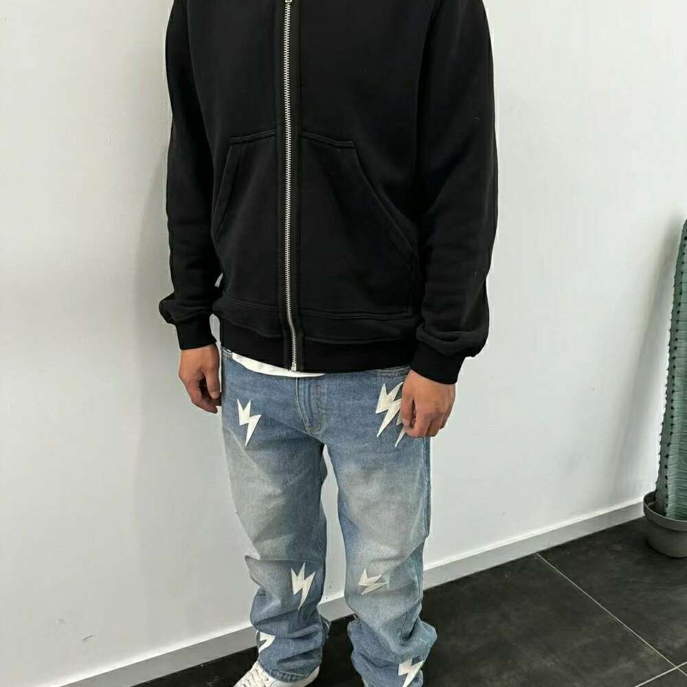 High street loose-fitting straight wash fashion brand pants Lightning pants