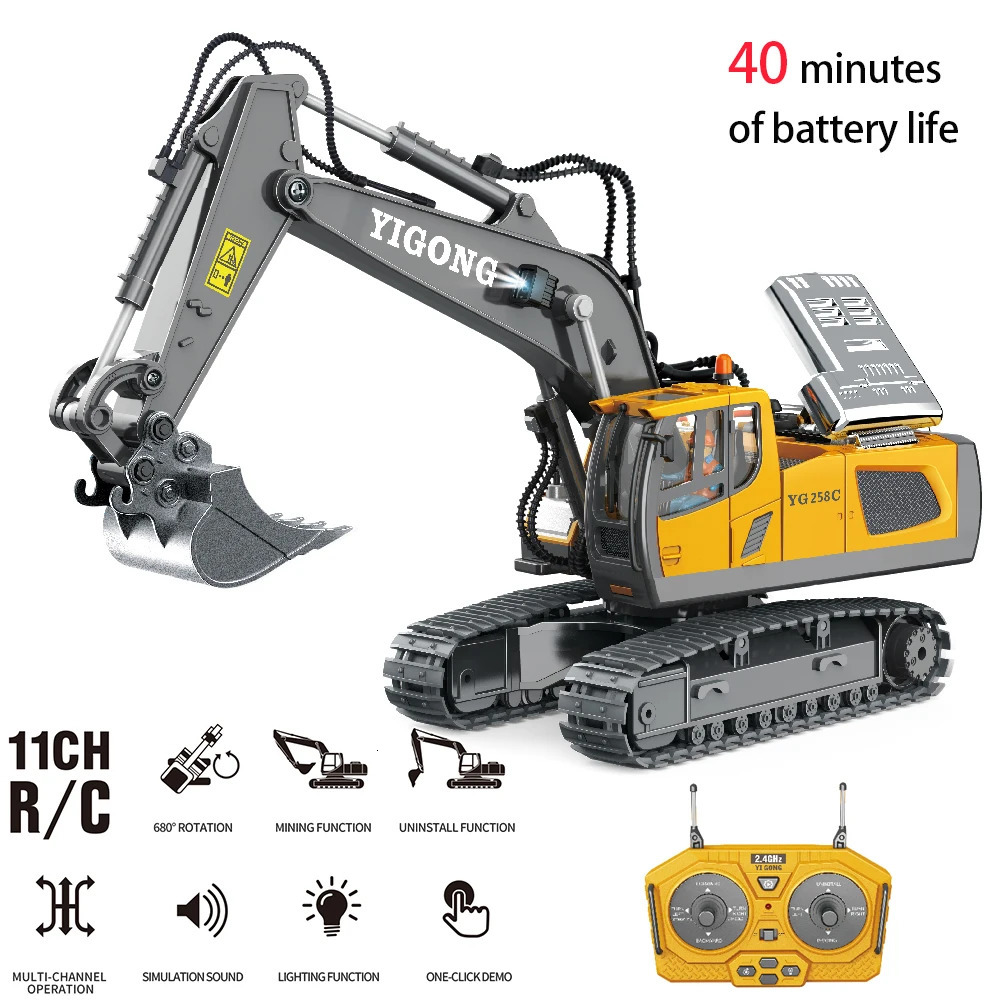 24G High Tech 11 Channels RC Excavator Dump Trucks Bulldozer Alloy Plastic Engineering Vehicle Electronic Toys For Boy Gifts 231229