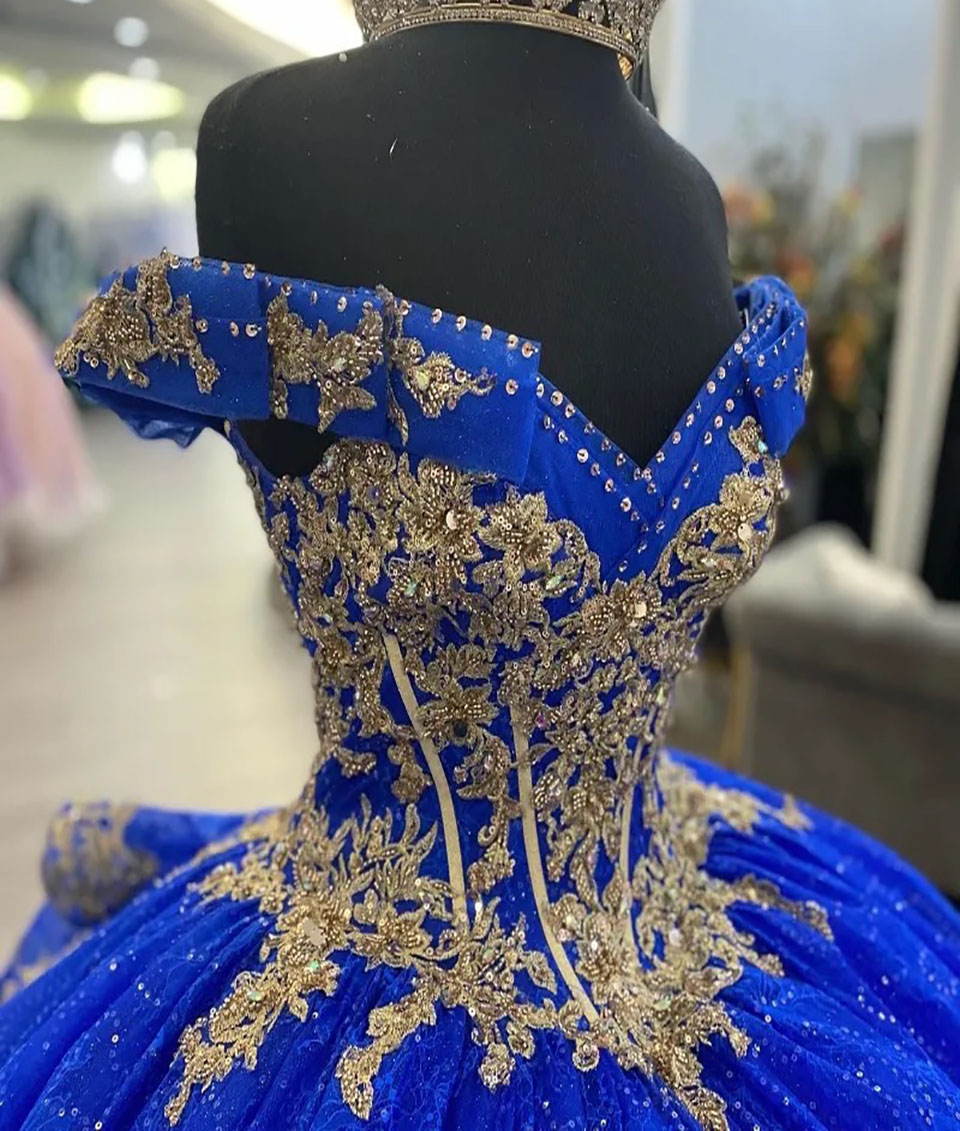 Quinceanera Dresses Royal Blue Party Prom Ball Gown Tulle Custom Plus Size Zipper Lace Up New Beaded Vestido De For Sweet 15 Sequined Off-Shoulder
