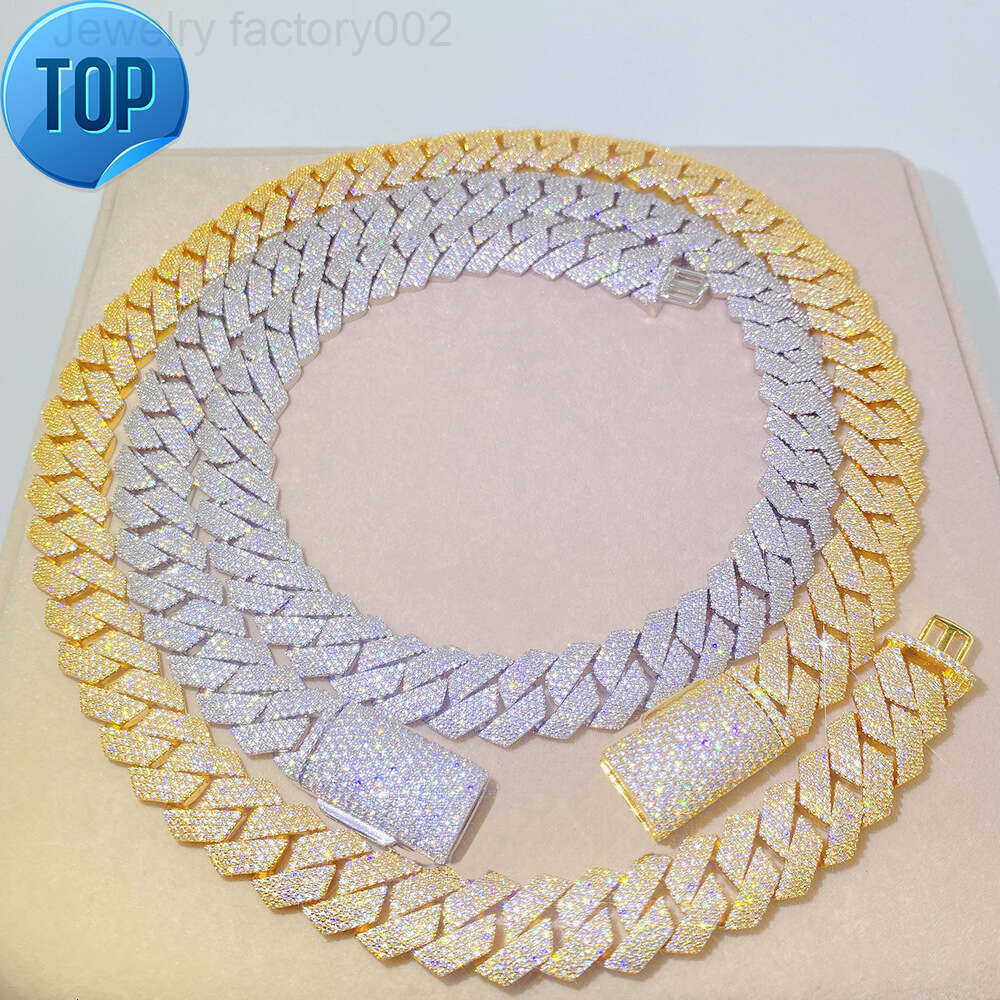 necklace moissanite chain designer jewelry cuban link chain for men stainless steel plated gold 20MM wide 3 row diamond hip hop mens prong iced out ch