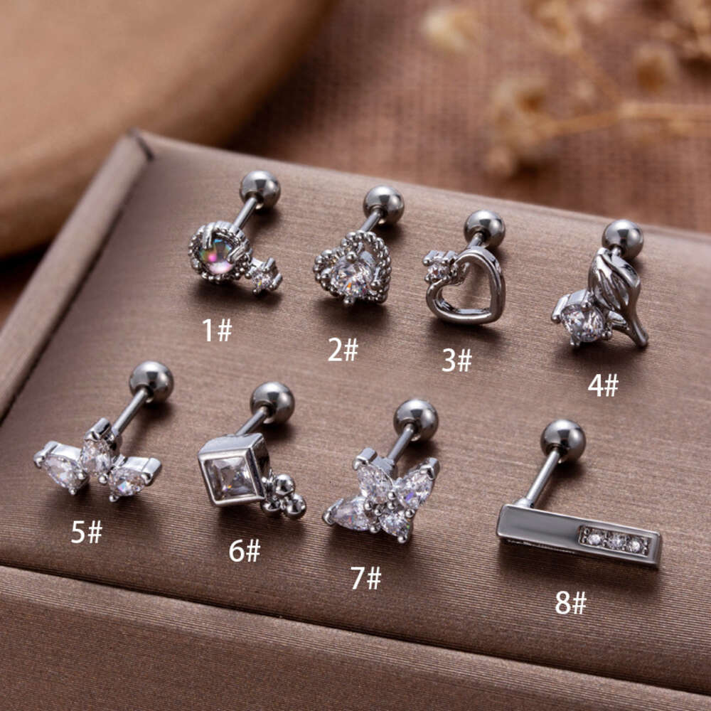 Fashion Helix Earring Screw Heart Barbell Studs Surgical Stainless Steel Ear Ring Earrings Shiny Cubic Zirconia Bone Nail Ear Bone Stud Piercing Body 
