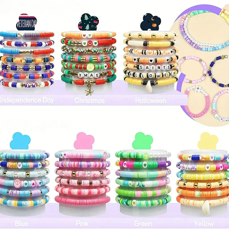 Clay Beads Bracelet Making Kit Friendship Flat Round Polymer Clay Beads Set for Jewelry Making DIY Handmade Craft Gifts Supplies 231229