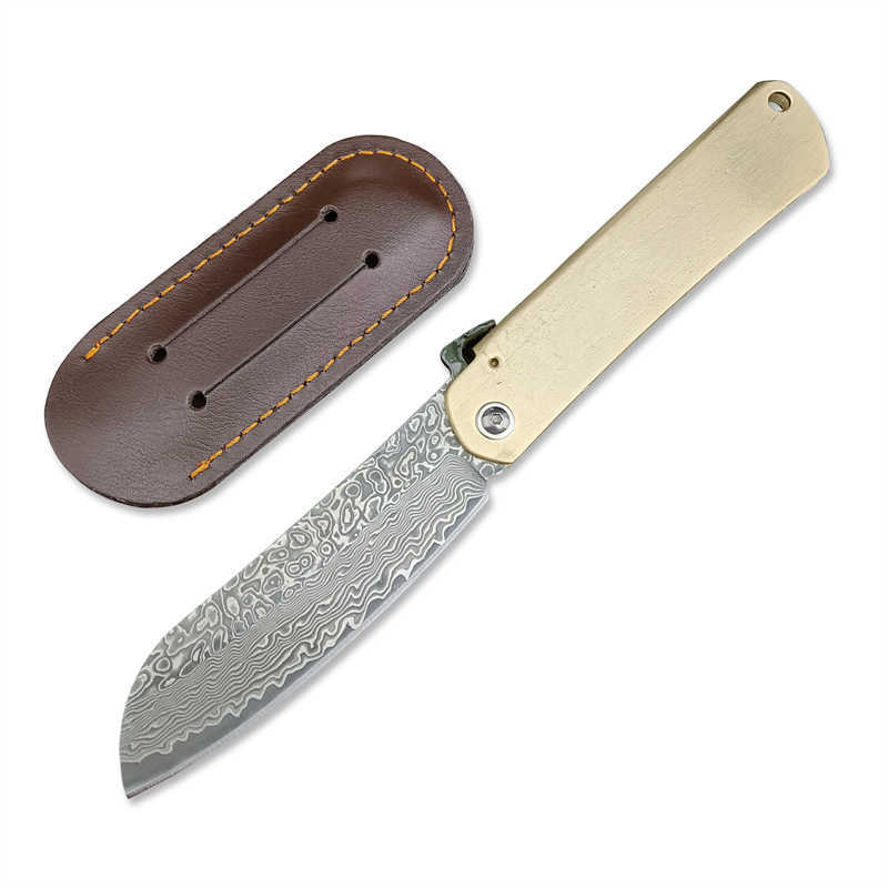 Japanese Brass handle Tactical Pocket Knife Damascus Steel Blade Camping EDC Higonokami Folding Knives