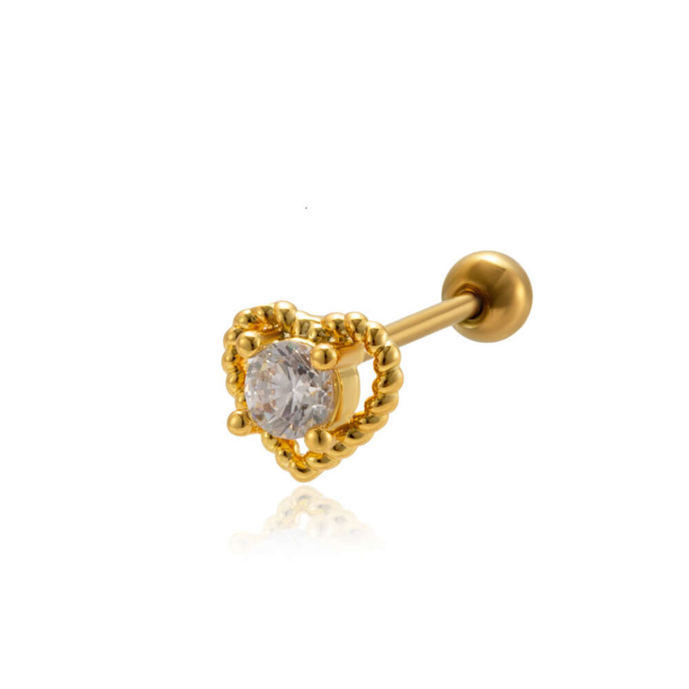 Fashion Helix Earring Screw Heart Barbell Studs Surgical Stainless Steel Ear Ring Earrings Shiny Cubic Zirconia Bone Nail Ear Bone Stud Piercing Body 