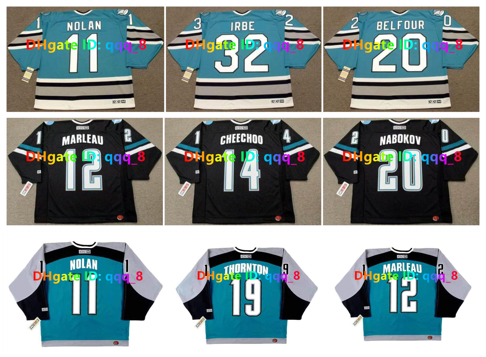 OWEN NOLAN ARTURS IRBE CCM Throwback Sharks Hockey Jersey JONATHAN CHEECHOO EVGENI NABOKOV JOE THORNTON DOUG WILSON ED BELFOUR PATRICK MARLEAU GRANATO Size S-4XL