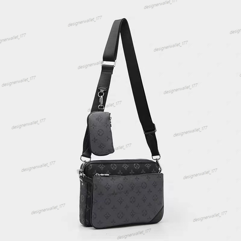 Top Designer bags men 3pcs Trio Leather Black Flowers Messenger Purse Crossbody Bags Shopping Bag Plain Shoulder bag Handbags Women Wallets purse tote bag