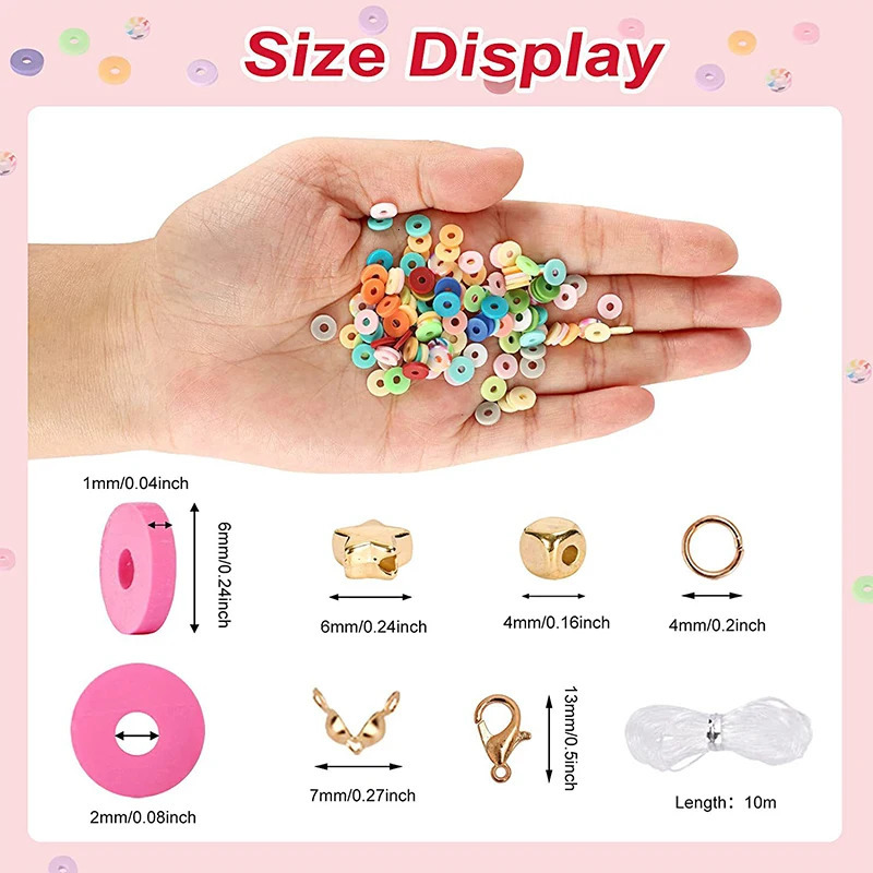 Clay Beads Bracelet Making Kit Friendship Flat Round Polymer Clay Beads Set for Jewelry Making DIY Handmade Craft Gifts Supplies 231229