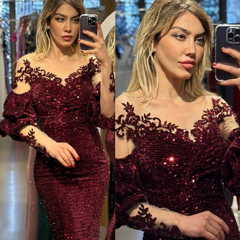 Black Mother of The Bride Plus Size Illusion Sheer Neck Long Sleeves Tulle Gorgeous Mother's Dress Mermaid Sequined Lace Satin Formal Evening Gow
