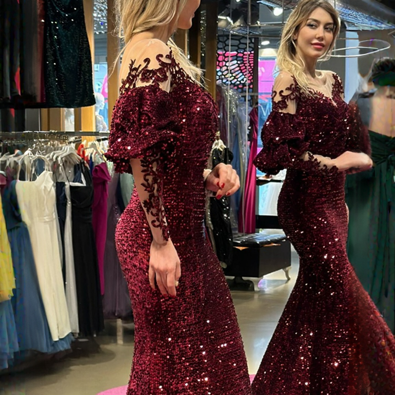 Black Mother of The Bride Plus Size Illusion Sheer Neck Long Sleeves Tulle Gorgeous Mother's Dress Mermaid Sequined Lace Satin Formal Evening Gow