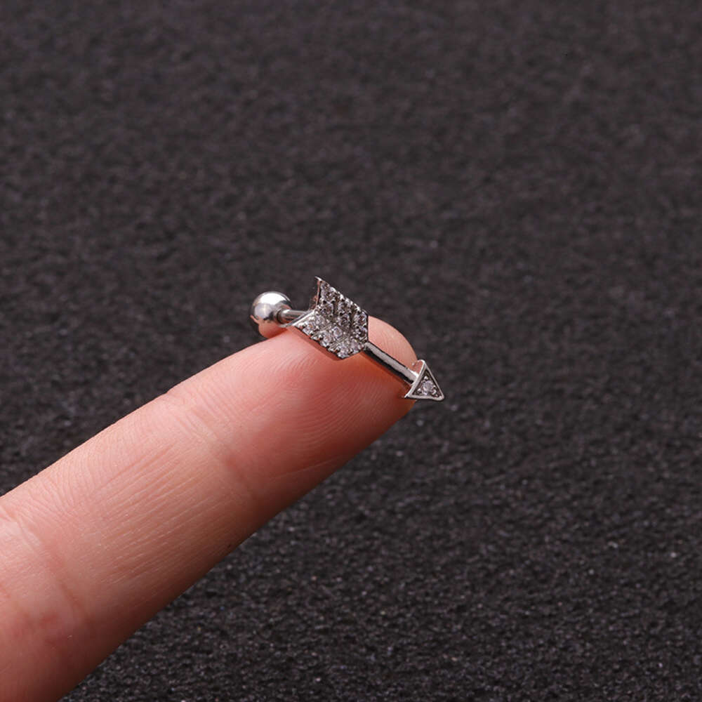 Wolf Tide Screw Barbell Earring Ball Studs Surgical Stainless Steel Earring Snew Creative Earrings Arrow Square Cubic Zirconia Cartilage Piercing Body