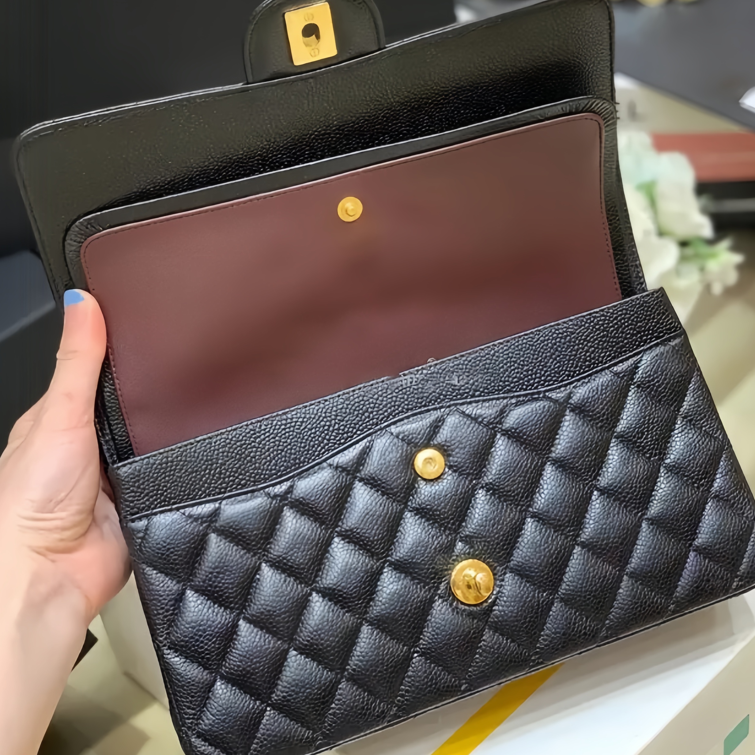 Classic Designer bag Jumbo Double Flap Bag Shoulder Bag Flap Bag Double Letter Gold/Silver Tone Metal Grained Calfskin Genuine Leather Women Luxury bag