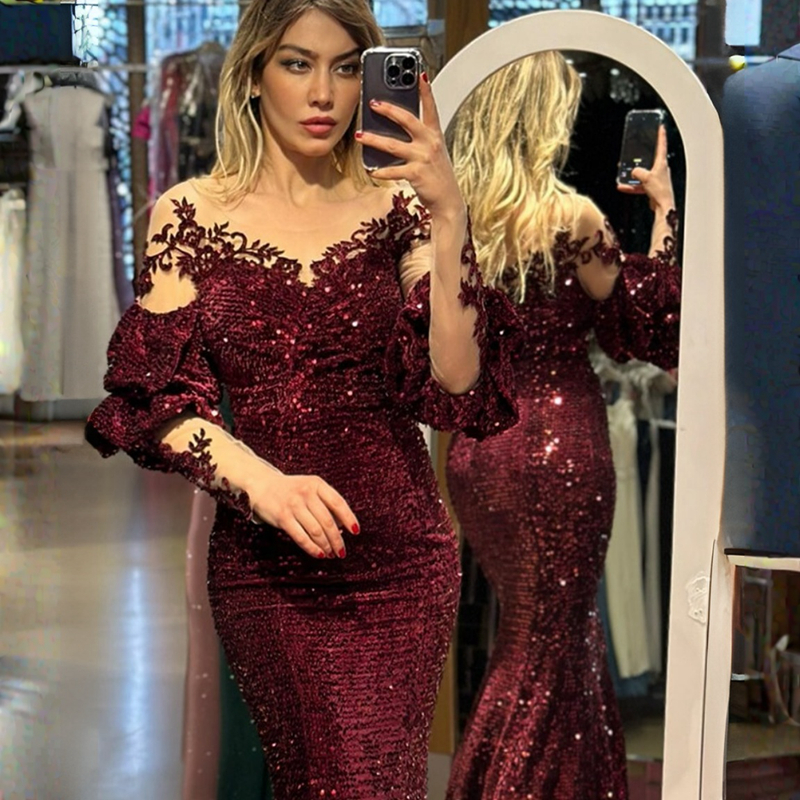 Black Mother of The Bride Plus Size Illusion Sheer Neck Long Sleeves Tulle Gorgeous Mother's Dress Mermaid Sequined Lace Satin Formal Evening Gow