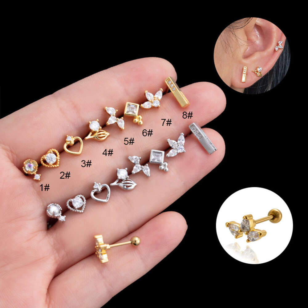 Fashion Helix Earring Screw Heart Barbell Studs Surgical Stainless Steel Ear Ring Earrings Shiny Cubic Zirconia Bone Nail Ear Bone Stud Piercing Body 