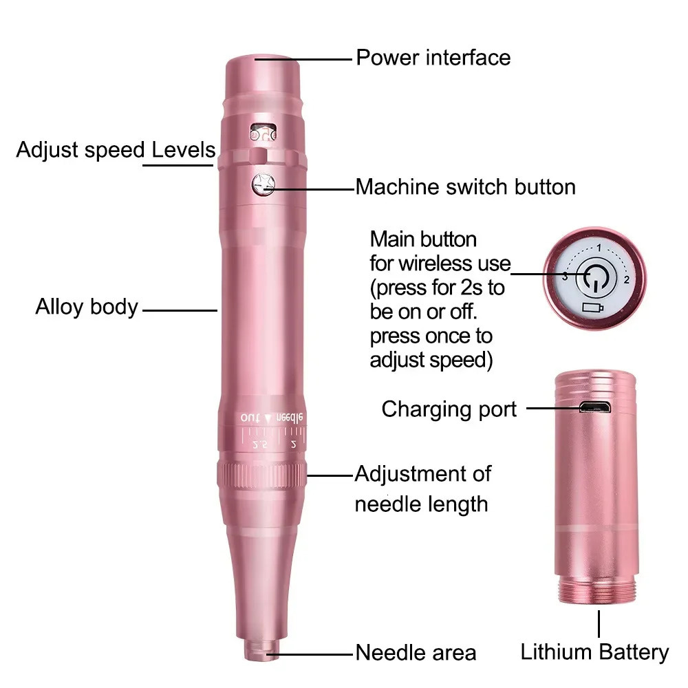 Wireless Permanent Makeup Machine Kit With Battery Microblading Pen Eyebrows Microshading PMU Tattoo Gun With Cartridge Needles 231229