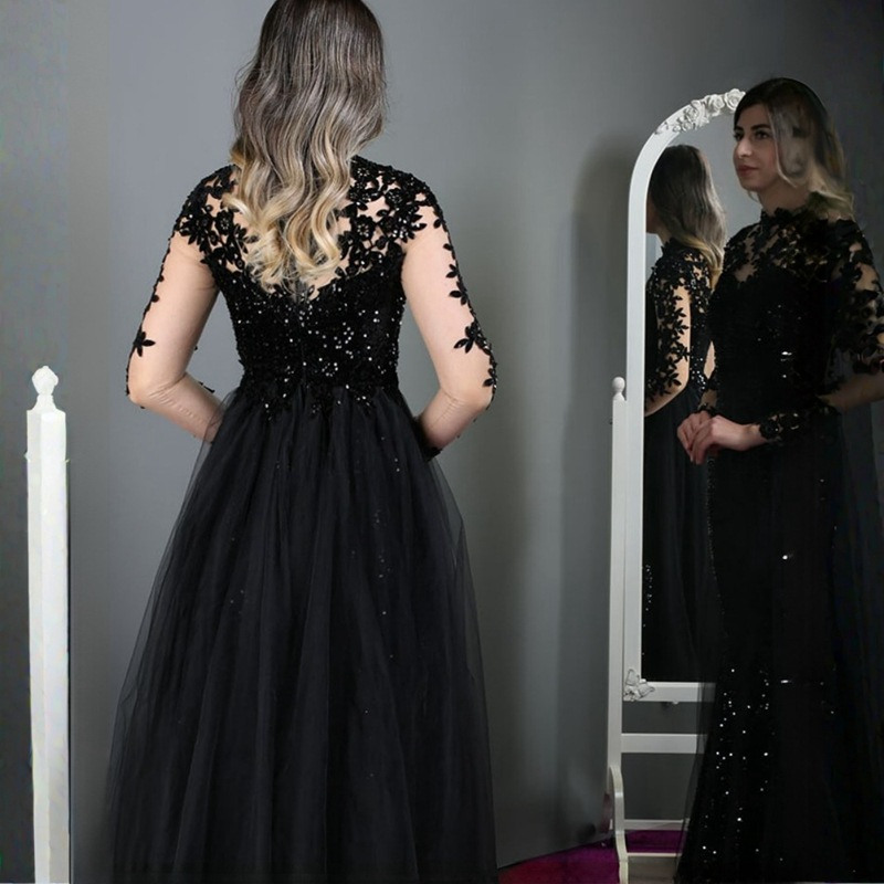 Of Burry Bride Dresses Mermaid Plus Size High Neck Long Sleeves Sequined Lace Mother Dress With Detachable Tulle Train For Black Women Girls M148 0616