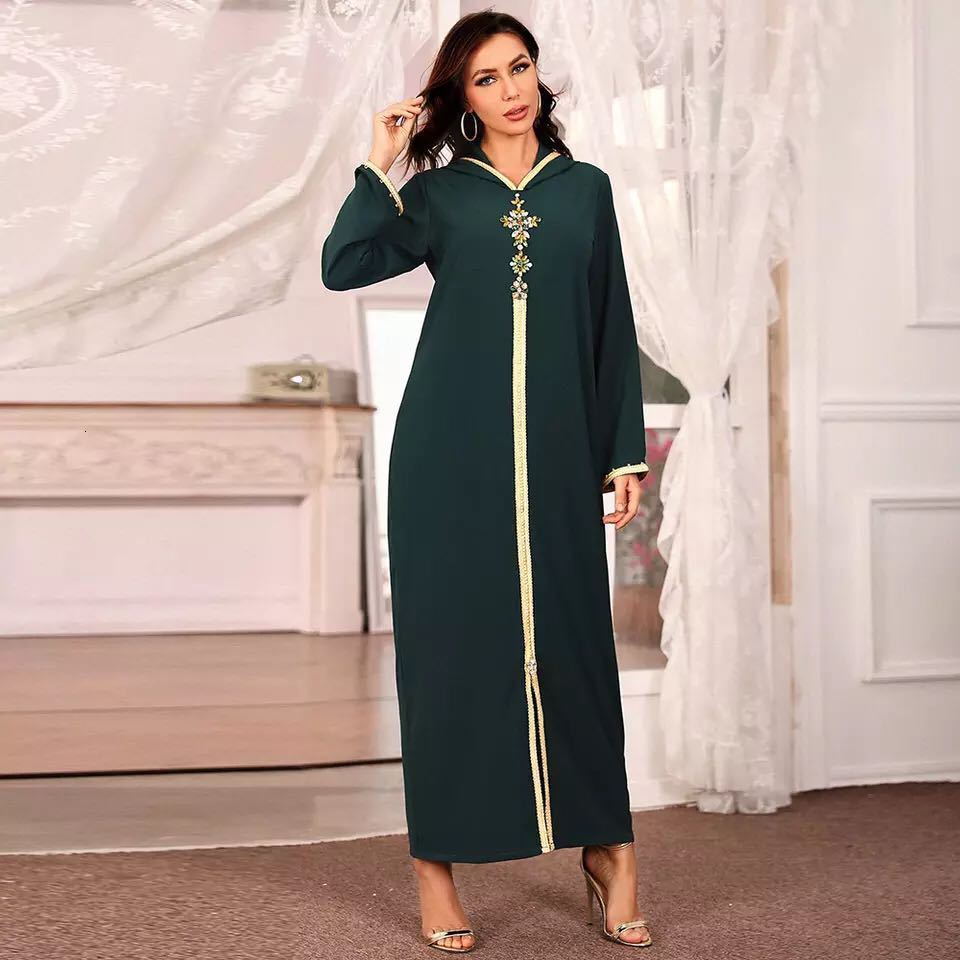 Ethnic Clothing Handmade Diamond Robe with Cap and Nail Muslim Dress Large Swing Robe 230324