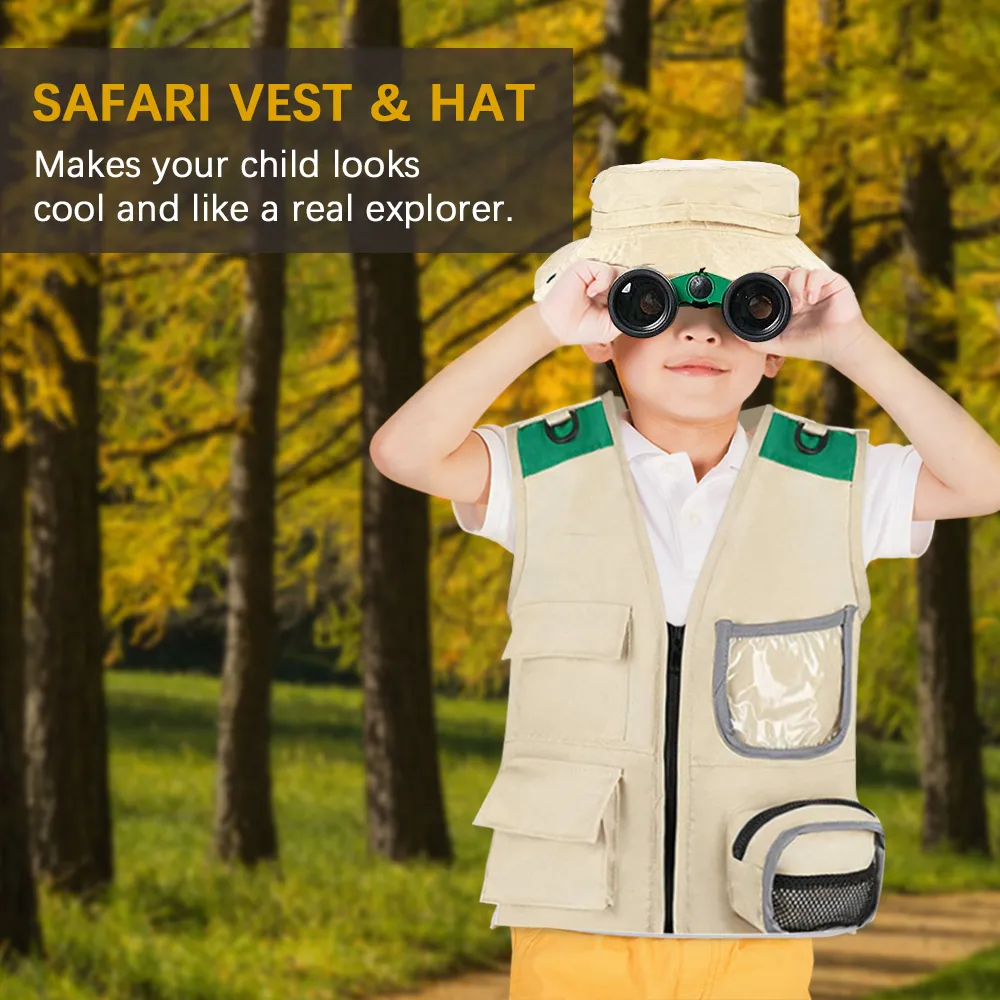 Early Educational Kids Adventure Outdoor Explorer Kit with Safari Vest, Insect Box, Hat Binoculars - Perfect for fun Camping Hiking