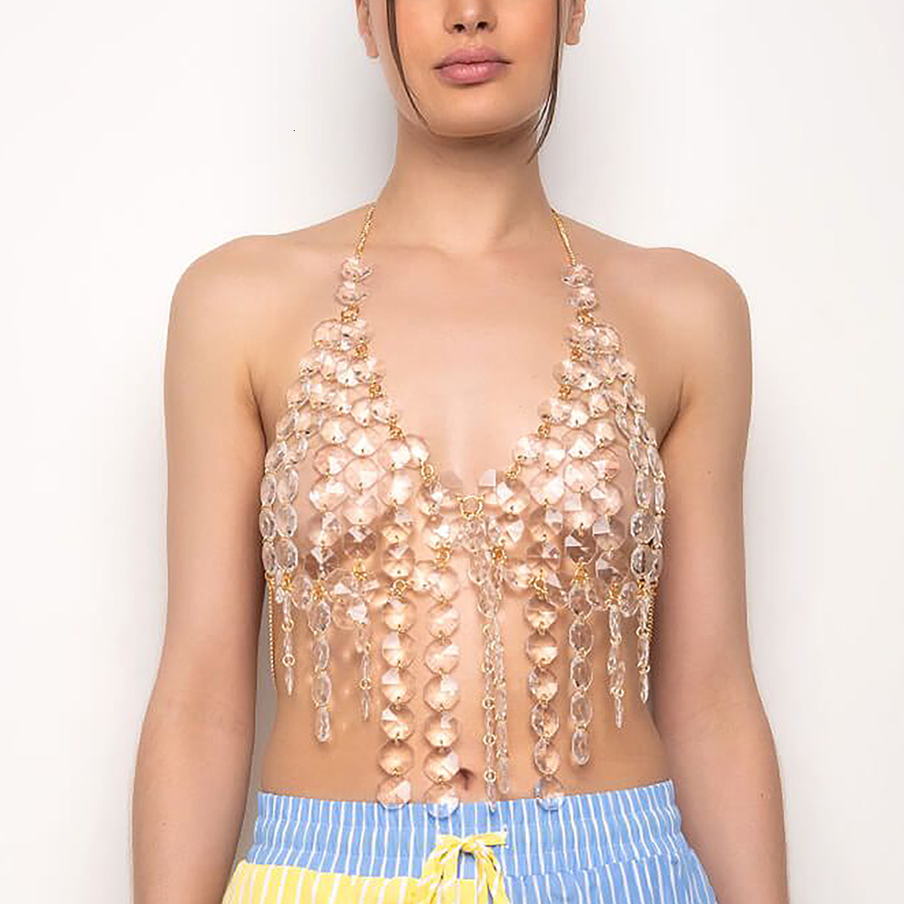 Other Fashion Accessories Acrylic Decoration Halter Bra For Women's Sexy Chest Chain Gothic Backless Body Chain Fashion Nightclub DJ Body Chain J
