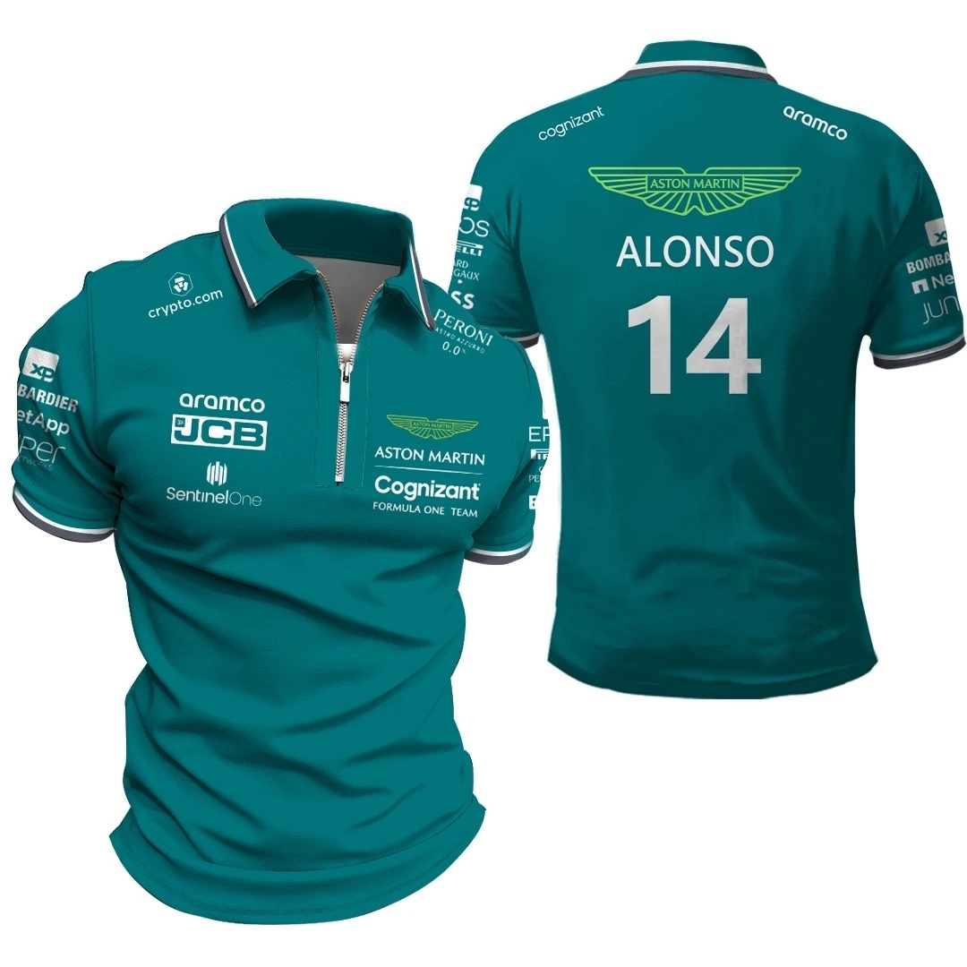 Men's Polos Fashion Aston Martin Team T-shirts Spanish Racing Driver Fernando Alonso 14 and STROLL 18 Oversized Polo Shirts 230630
