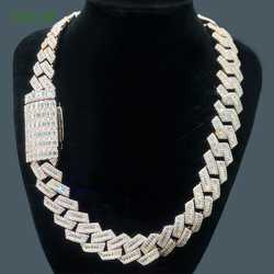Necklace moissanite chain cuban link chain Custom Hip Hop Jewelry 10k Real Gold Plated Full Baguette Cut White d Vvs Past Diamond Tester