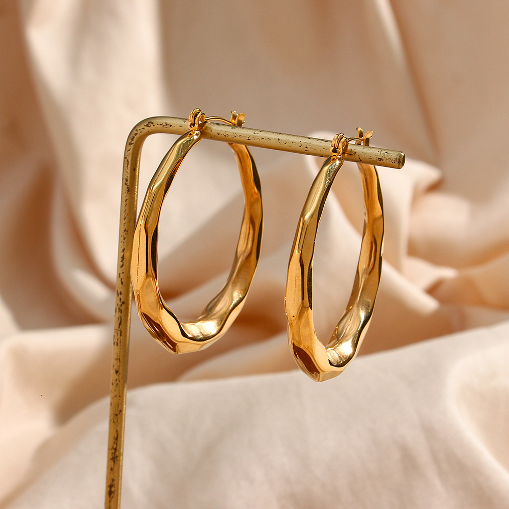 Hoop Huggie Hollow Light Weight Comfortable Cutted Surface Stainless Steel Hoop Earrings For Women 18K Gold PVD Plated Jewelry 230701