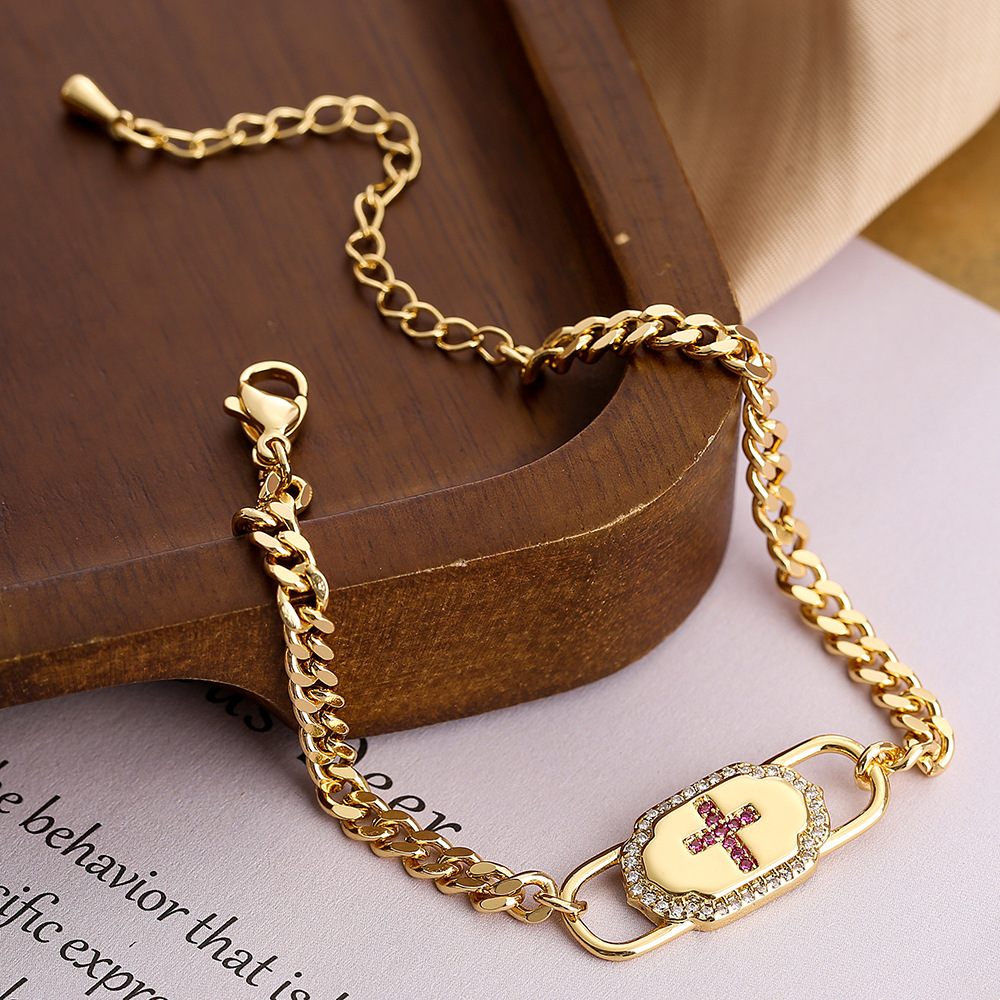 CZ Micro Pave Cross Heart Charm Bracelets for Women Gift