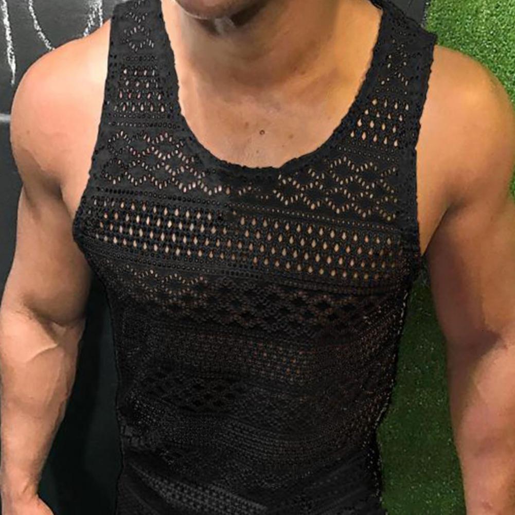 Men's Tank Tops Men Vest Sleeveless Breathable O Neck Hollow Out Multi Holes Summer Top for Lace Daily Clothes 230630