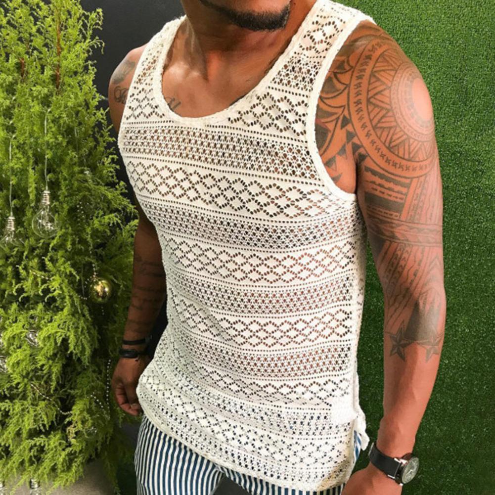 Men's Tank Tops Men Vest Sleeveless Breathable O Neck Hollow Out Multi Holes Summer Top for Lace Daily Clothes 230630
