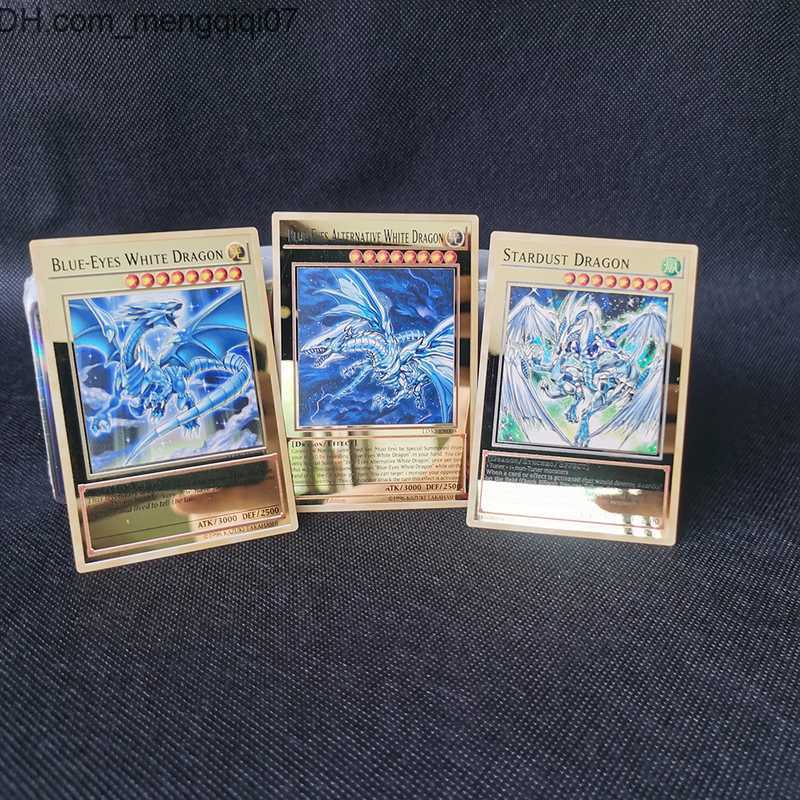 Card Games Yugioh Golden Metal Cards YuGiOh Alloy Collection Card Blue Eyes Dark Magicial Obelisk Slifer Ra Kids Christmas Birthday Gift 220808 Z23070