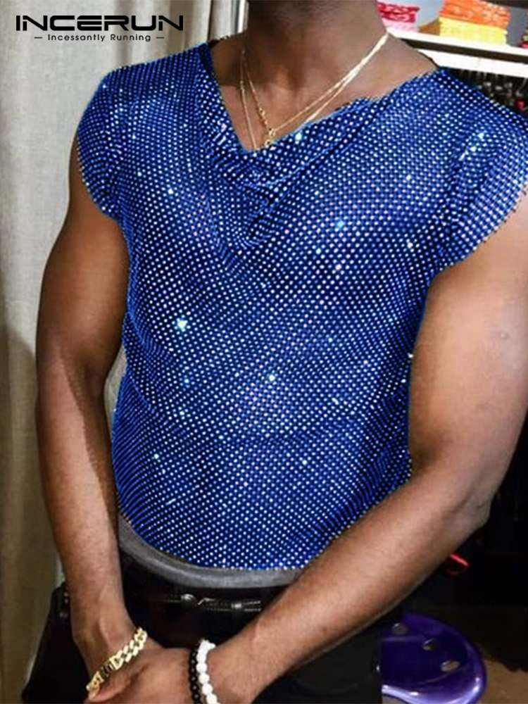 Men's Tank Tops INCERUN Men Sleeveless Pile Collar Shiny Solid Streetwear Party Nightclub Vests 2023 Sexy Fashion Casual S5XL 7 230630