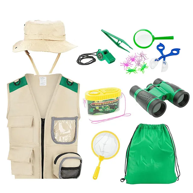 Early Educational Kids Adventure Outdoor Explorer Kit with Safari Vest, Insect Box, Hat Binoculars - Perfect for fun Camping Hiking