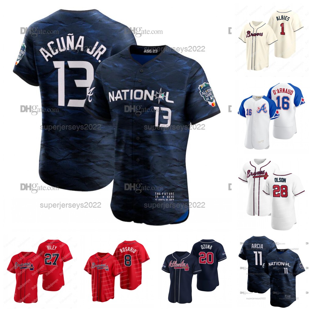 13 Ronald Acuna Jr. Braves 2023 All-star Game Jersey Orlando Arcia Austin Riley Eddie Rosario Matt Olson Marcell Ozuna Sean Murphy Max Fried Travis d'Arnaud Morton, Cool base
13 Ronald Acuna Jr. Braves 2023 All-star Game Jersey Orlando Arcia Austin Riley Eddie Rosario Matt Olson Marcell Ozuna Sean Murphy Max Fried Travis d'Arnaud Morton, Cool base