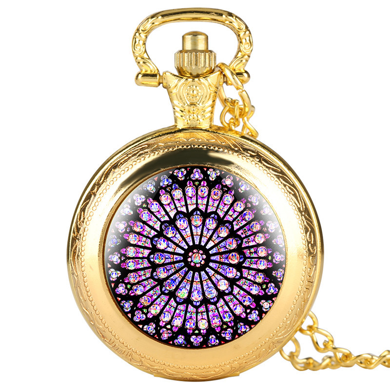 The Notre Dame De Paris Cathedral Display Watches Antique Quartz Pocket Watch Necklace Chain Clock Souvenir Gifts for Men Women