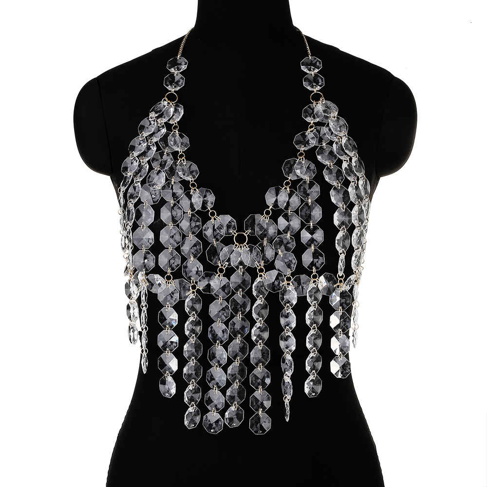Other Fashion Accessories Acrylic Decoration Halter Bra For Women's Sexy Chest Chain Gothic Backless Body Chain Fashion Nightclub DJ Body Chain J