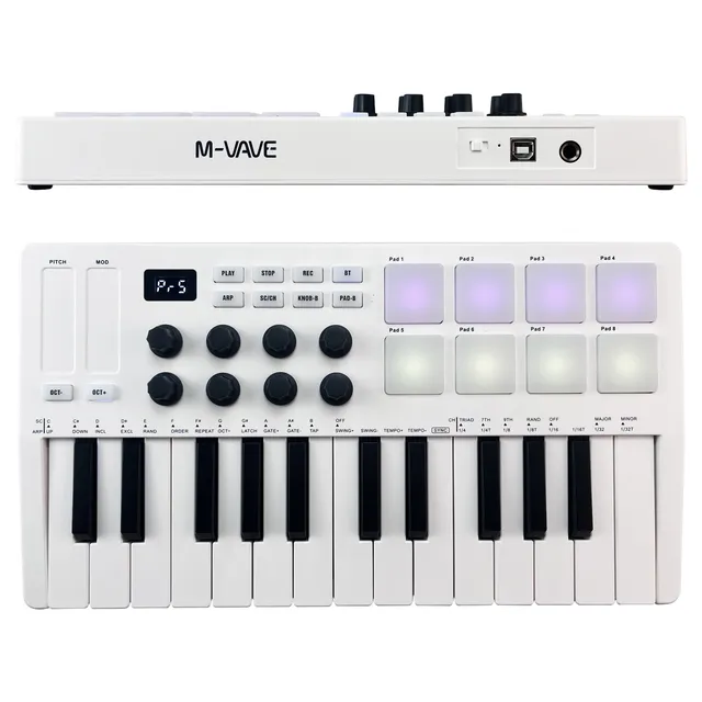 25-Key Mini USB MIDI Keyboard Controller - Velocity Sensitive Keys, 8 RGB Backlit Pads, 8 Knobs, M-VAVE Portable MIDI Control with Enhanced
