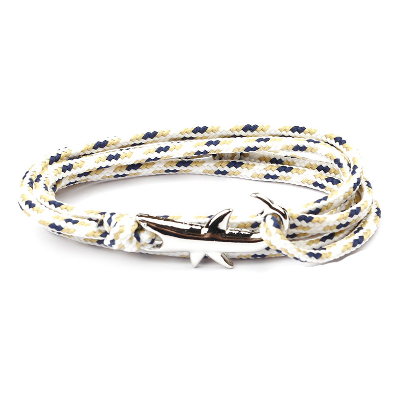 Viking Style Multi Layered Silver Shark Charm Paracord Bracelet Jewelry for Gift